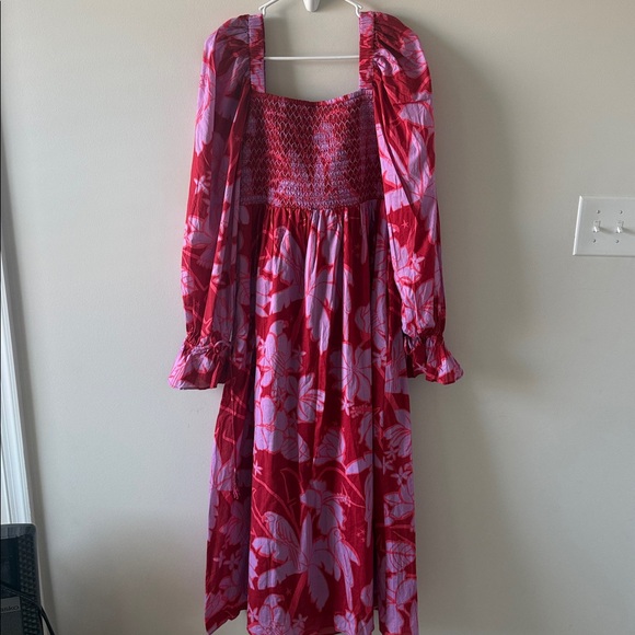 Farm Rio Floral Red and Purple Puff Sleeve Dress M - Picture 9 of 9